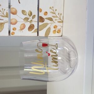 Handmade Wine Time Plastic Stemless Wine Glass